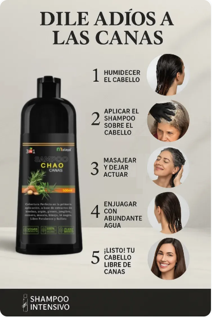 🧴 SHAMPOO CHAO CANAS – ¡Recupera tu color natural sin tintes!