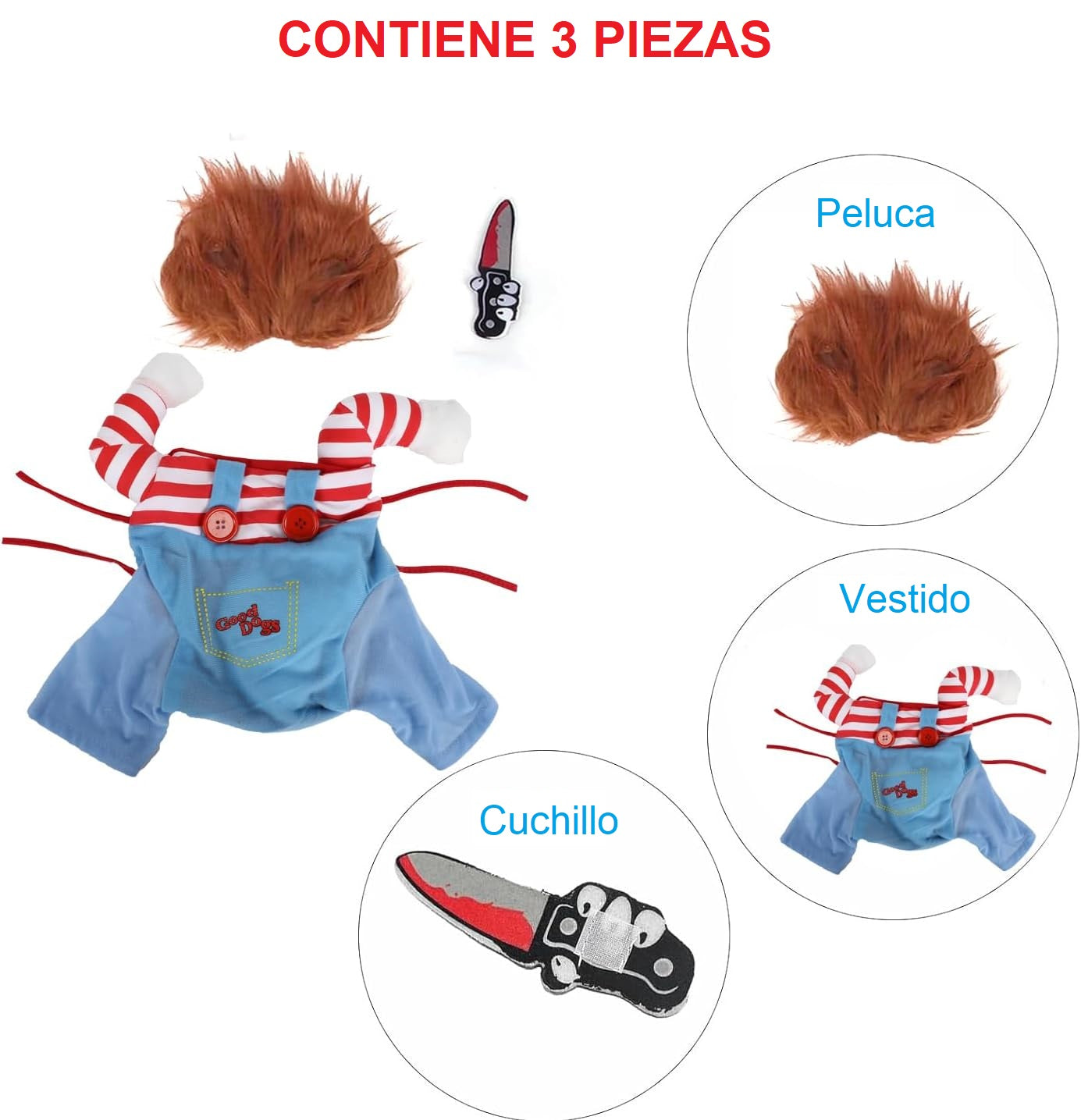 🪓 Disfraz de Chucky para Mascotas – ¡Terror y ternura en un solo look! 👻  Este mes con Descuento del 30%